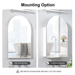 Keepreaper Sleek Arched Bathroom Mirror Cabinet Wall Mounted 51X76 With Storage - thumbnail 3