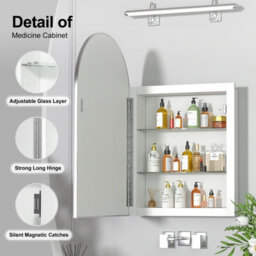 Keepreaper Sleek Arched Bathroom Mirror Cabinet Wall Mounted 51X76 With Storage - thumbnail 4
