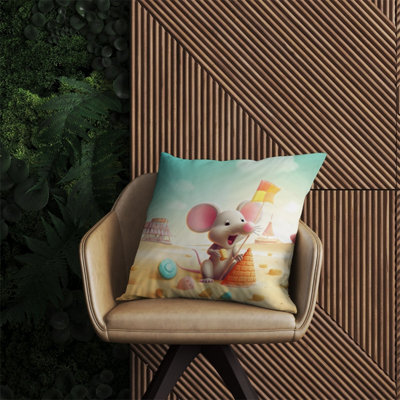 Warren Reed Designer A Mouse On A Beach Holiday Outdoor Cushion 60Cm X 60Cm
