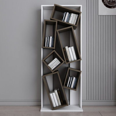 Decorotika Carmen Assymetrical Design Bookshelf, Shelving Unit, Display Unit With 6 Shelves White & Oud - image 1