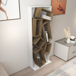Decorotika Carmen Assymetrical Design Bookshelf, Shelving Unit, Display Unit With 6 Shelves White & Oud - thumbnail 3