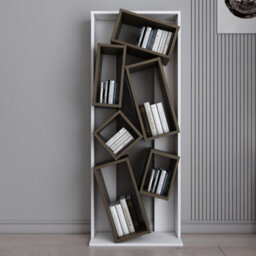 Decorotika Carmen Assymetrical Design Bookshelf, Shelving Unit, Display Unit With 6 Shelves White & Oud - thumbnail 1