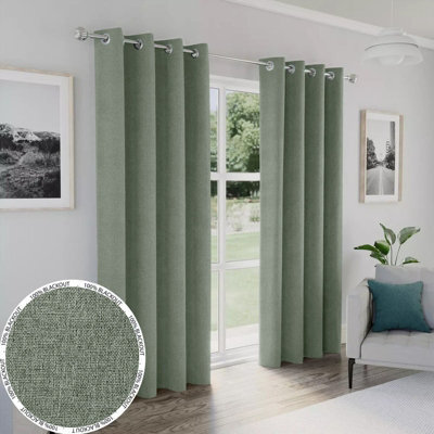 Moonlight Bedding Linen Texture 100%blackout Eyelet Curtain Pair Thermal Insulated For Summer Winter Curtain(Sage Green,90''x90'') - image 1