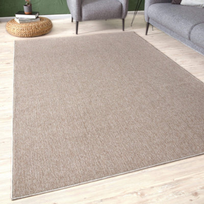 The Rugs Solid Design Low Pile Living Room Rugs In Beige Flex Collection 1000Be - image 1