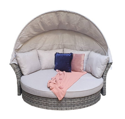 Signature Weave Lily Wicker Garden Day Bed Sun Lounger Chair Sofa Canopy Shelter Grey - image 1