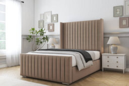 "Sloomy Marlborough Mink Plush Bed Frame With Mattress With 50""  Upholstered Wingback Headboard 6' Super King" - thumbnail 2