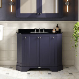 Hudson Reed Floor Standing 4 Door Angled Vanity Unit With 3 Tap Hole Black Marble Top & Basin, Twilight Blue, 1036 X 470 mm - thumbnail 2