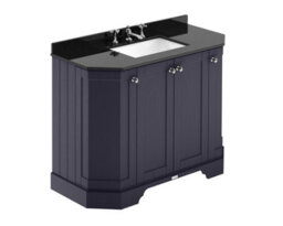Hudson Reed Floor Standing 4 Door Angled Vanity Unit With 3 Tap Hole Black Marble Top & Basin, Twilight Blue, 1036 X 470 mm