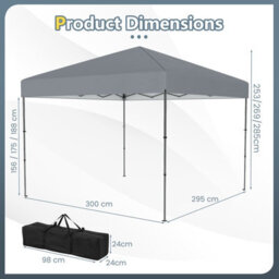 Gainoom 300 X 295 Cm Pop Up Canopy Tent Grey Foldable Outdoor Sunshade Patio Shelter Gazebo - thumbnail 2