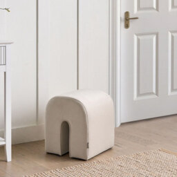 Beliani Beige Velvet U-Shaped Pouffe Ottoman, Compact Modern Seat And Footstool For Living Room - thumbnail 2