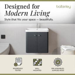 Balterley Curve Modern Bathroom Wall Hung 2 Door Vanity Unit Basin, Dark Grey, 605mm - thumbnail 3