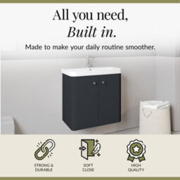 Balterley Curve Modern Bathroom Wall Hung 2 Door Vanity Unit Basin, Dark Grey, 605mm - thumbnail 2