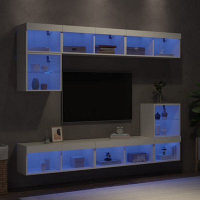 Berkfield 8 Piece Tv Wall Units With Led White Engineered Wood - image 1