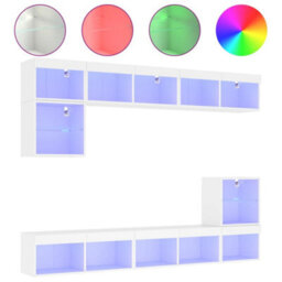 Berkfield 8 Piece Tv Wall Units With Led White Engineered Wood - thumbnail 2
