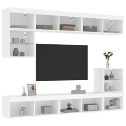 Berkfield 8 Piece Tv Wall Units With Led White Engineered Wood - thumbnail 5