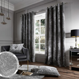 Catherine Lansfield Crushed Velvet 66X72 Inch Lined Eyelet Curtains Two Panels Silver Grey