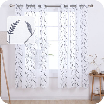Deconovo Linen Effect Embroidered Voile Curtains Eyelets Sheer Curtains Home Decorative Net Curtains 55 X 72 Inch Grey 1 Pair