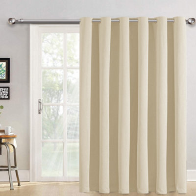 Bedlooms Cream Blackout Thermal Insulated Eyelet Ready Made Ring Top Single Curtain Panel 66 X 84 Inches With Tie Back - image 1