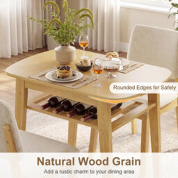 Costway 3-Piece Dining Table Set For 2 Solid Wood Kitchen Table Beige & Natural - thumbnail 7