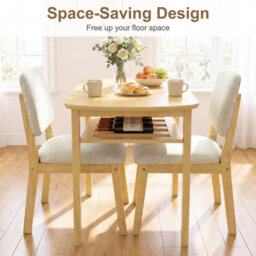 Costway 3-Piece Dining Table Set For 2 Solid Wood Kitchen Table Beige & Natural - thumbnail 5