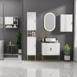 Kleankin Freestanding Bathroom Cabinet Linen Towel W/ Adjustable Shelf, 2 Doors - thumbnail 4