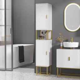 Kleankin Freestanding Bathroom Cabinet Linen Towel W/ Adjustable Shelf, 2 Doors