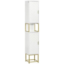 Kleankin Freestanding Bathroom Cabinet Linen Towel W/ Adjustable Shelf, 2 Doors - thumbnail 2