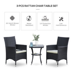 Outsunny Rattan Bistro Set Garden Chair Table Patio Outdoor, Black - thumbnail 4