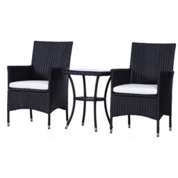 Outsunny Rattan Bistro Set Garden Chair Table Patio Outdoor, Black - thumbnail 2
