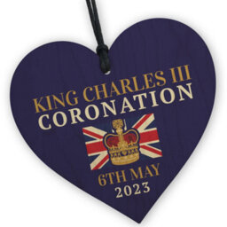 Red Ocean King Charles Iii Coronation Celebration Hanging Wooden Heart Comemmoration Plaque Union Jack Sign Celebration Gifts