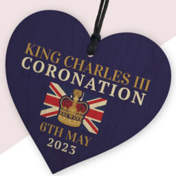 Red Ocean King Charles Iii Coronation Celebration Hanging Wooden Heart Comemmoration Plaque Union Jack Sign Celebration Gifts - thumbnail 2