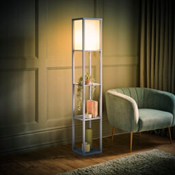 Valuelights Struttura Blue Shelving Unit Floor Lamp With Fabric Shade And Bulb