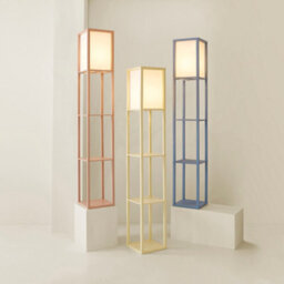 Valuelights Struttura Blue Shelving Unit Floor Lamp With Fabric Shade And Bulb - thumbnail 6