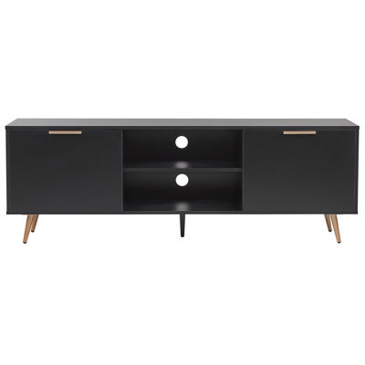 Beliani Tv Stand Black Gold For Up To 75-Inch Tvs With Cable Management, 2 Doors, Matt Finish - image 1