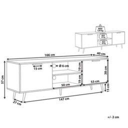 Beliani Tv Stand Black Gold For Up To 75-Inch Tvs With Cable Management, 2 Doors, Matt Finish - thumbnail 4