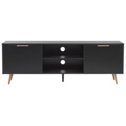 Beliani Tv Stand Black Gold For Up To 75-Inch Tvs With Cable Management, 2 Doors, Matt Finish - thumbnail 1
