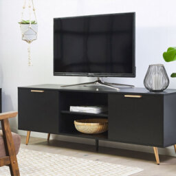Beliani Tv Stand Black Gold For Up To 75-Inch Tvs With Cable Management, 2 Doors, Matt Finish - thumbnail 2