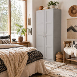 Wyld Haus Coralani Grey 2-Door Wardrobe With Hanging Rail And 2 Shelves, Soft-Close Hinges - thumbnail 1