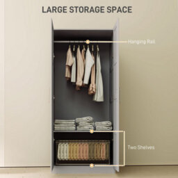 Wyld Haus Coralani Grey 2-Door Wardrobe With Hanging Rail And 2 Shelves, Soft-Close Hinges - thumbnail 4