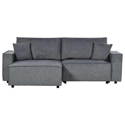Beliani Corner Sofa Bed 3 Seater Karila Fabric Dark Grey With Storage Right Hand - image 1