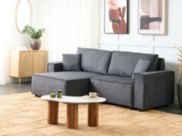 Beliani Corner Sofa Bed 3 Seater Karila Fabric Dark Grey With Storage Right Hand - thumbnail 2