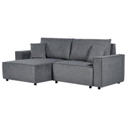 Beliani Corner Sofa Bed 3 Seater Karila Fabric Dark Grey With Storage Right Hand - thumbnail 4