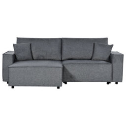 Beliani Corner Sofa Bed 3 Seater Karila Fabric Dark Grey With Storage Right Hand - thumbnail 1