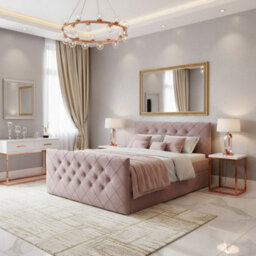 Malaga M 140X200 Upholstered Bed With Topper Mdf Laminated Board Frame Hr Foam Bonnell Springs Wooden Slatted Base Lilac