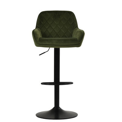 Lakeland Furniture Arnside Olive Green Velvet Black Adjustable Base Bar Stool - image 1