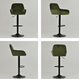 Lakeland Furniture Arnside Olive Green Velvet Black Adjustable Base Bar Stool - thumbnail 2