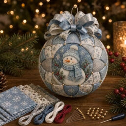 Amorly Christmas Classics Patchwork Ornament Diy Kit, Snowman Craft Set With Fabric, Beads And Ribbon, Diy Ornament For Home Decoration - thumbnail 1