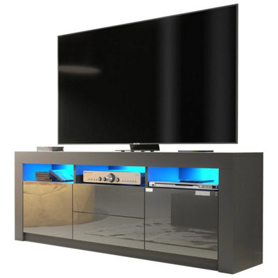 Tv Unit Tv Stand Sideboard Cabinet Grey High Modern Gloss Led Storage Unit 160Cm - image 1