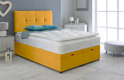 Adore Designs Deluxe Plush Velvet Ottoman Storage Bed, With Pillow Top Mattress - 6Ft Super King - Turmeric - image 1