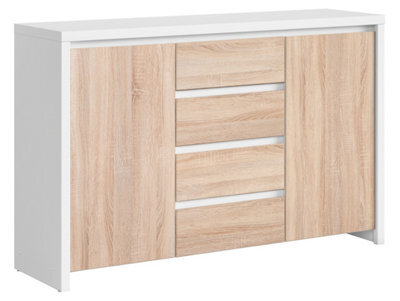 Arte Kaspian 144Cm Sideboard In White Matt & Sonoma Oak, Modern 2 Door 4 Drawer Storage Cabinet - image 1